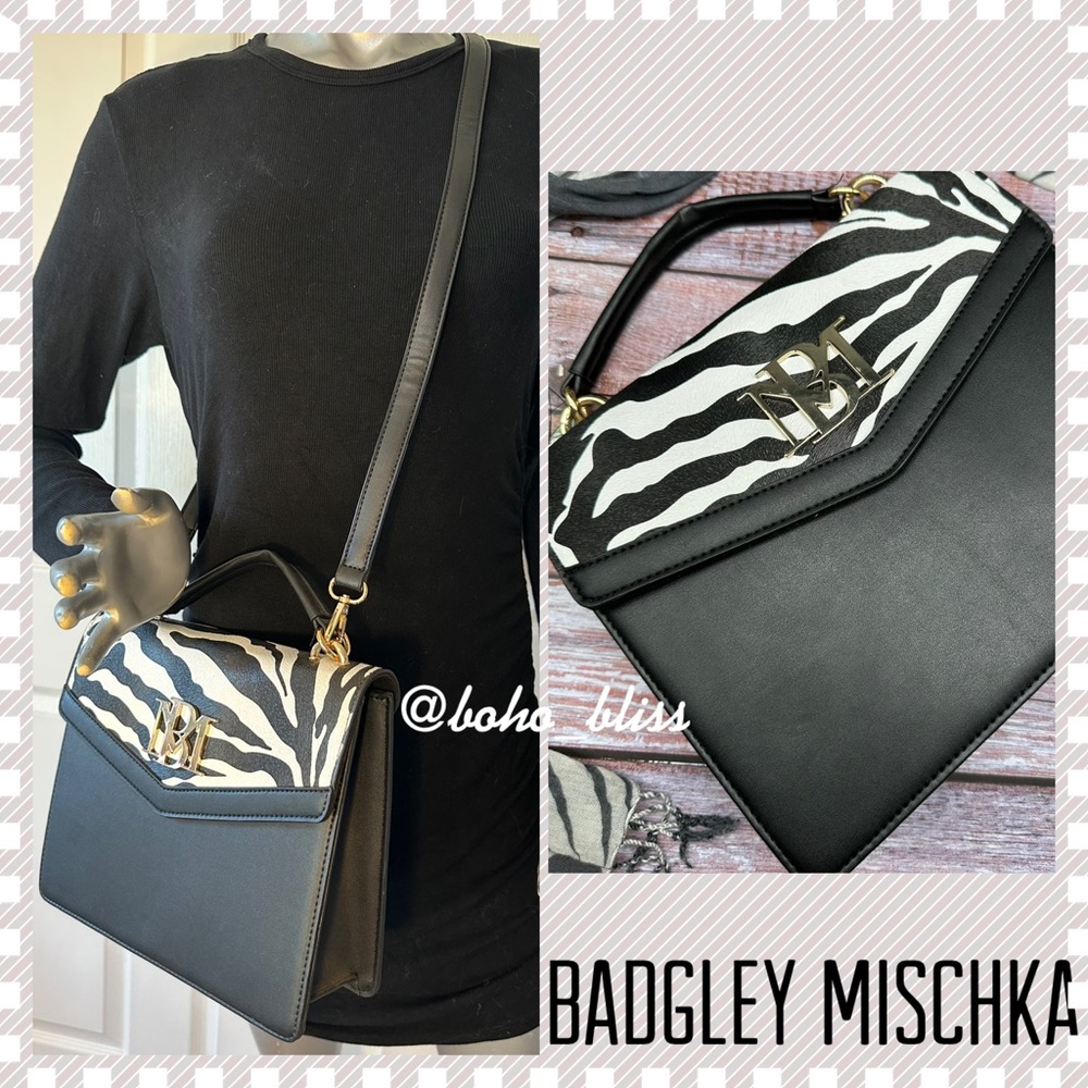 BADGLEY MISCHKA Black and White Zebra Animal Print Handbag NWT